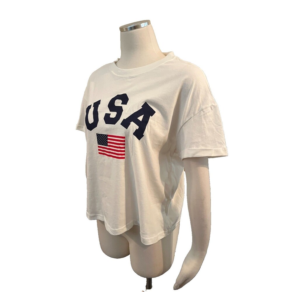 NWT USA Medium Women's Shirt America July 4th Short Sleeve - Picture 2 of 4